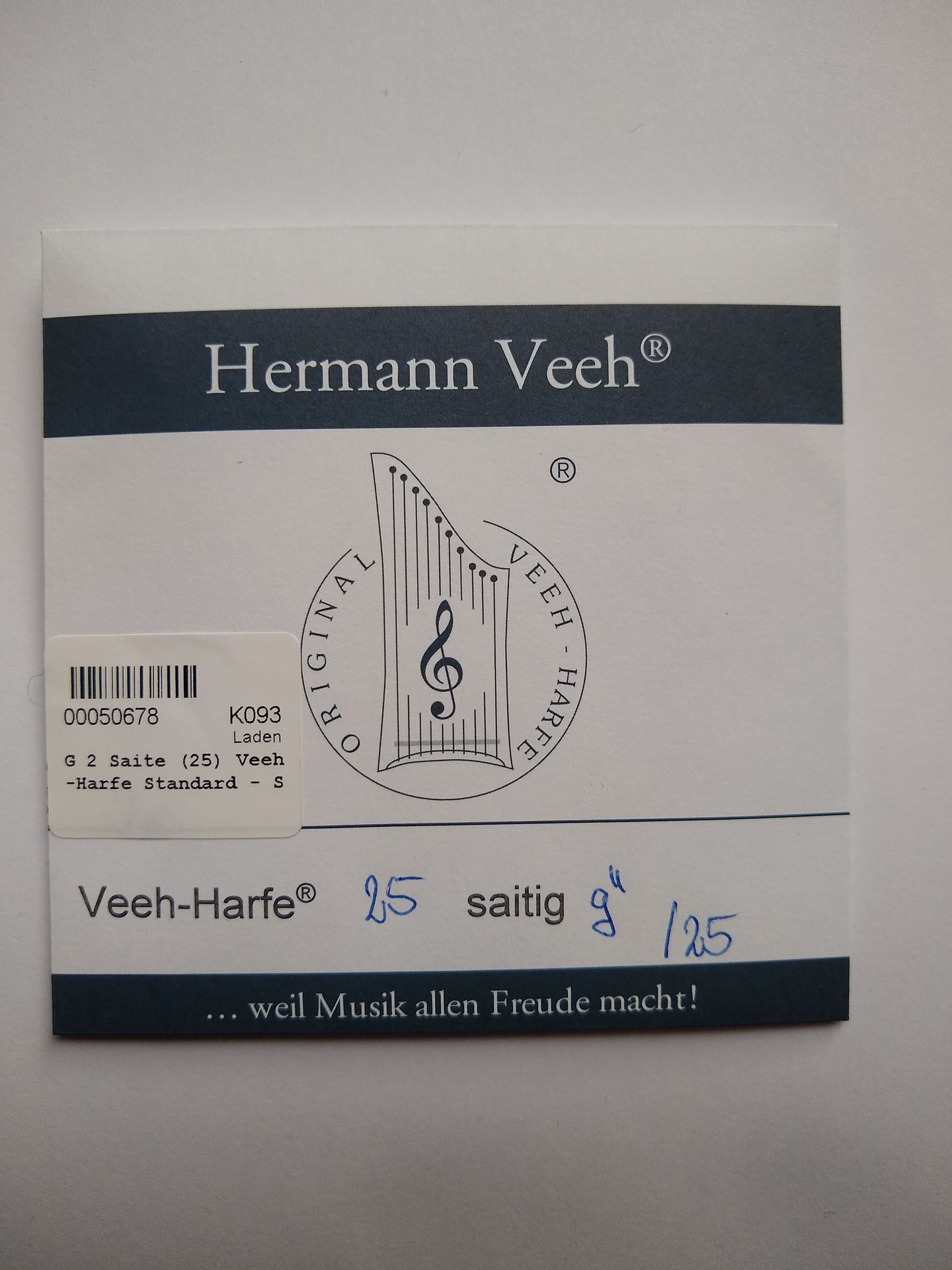 G 2 Saite (25) Veeh-Harfe Standard - Stahl blank,  Basis + Standard Veeh Harfen