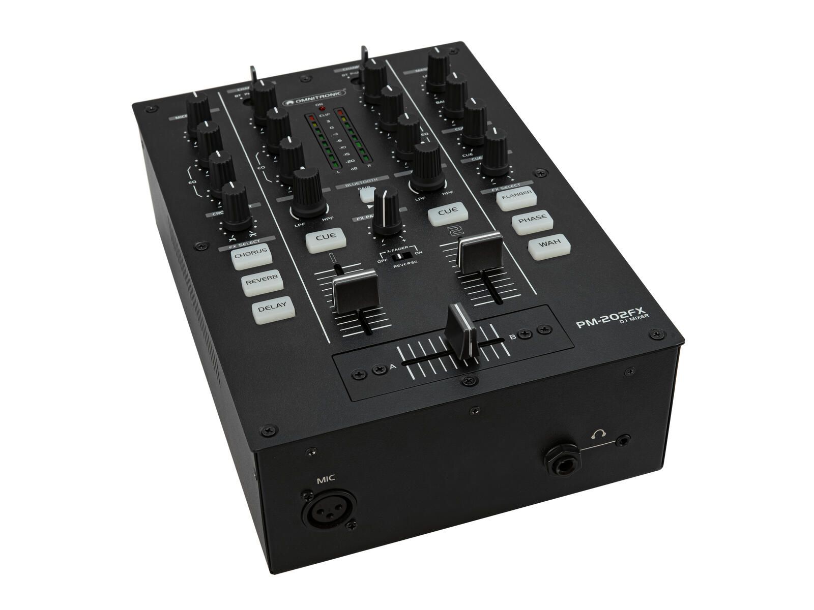 OMNITRONIC PM-202FX 2-Kanal-DJ-Mixer mit Filter, FX und Bluetooth