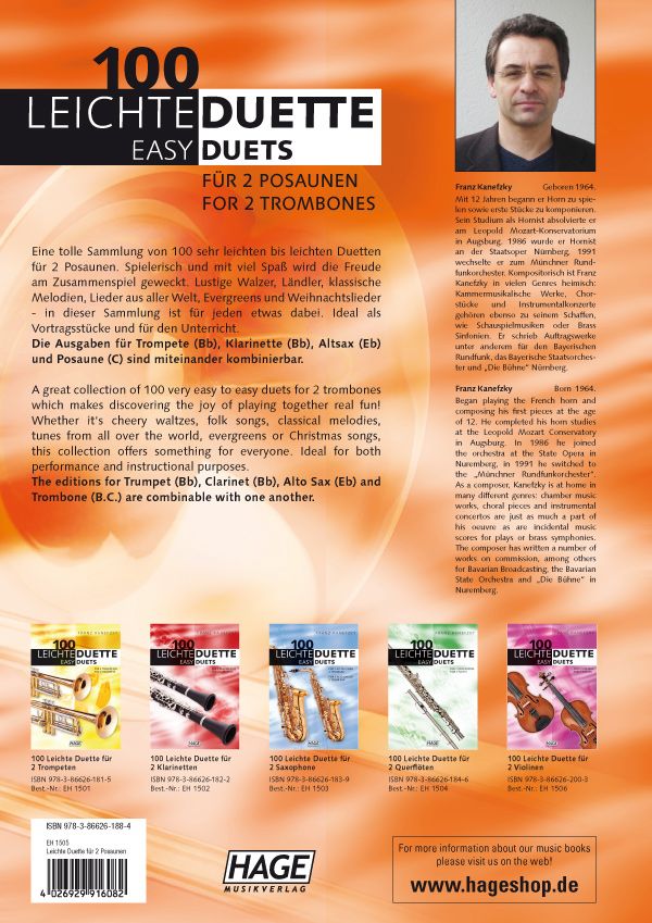 Noten 100 leichte Duette für 2 Posaunen Hage 1505 gut spielbar & kombinierbar