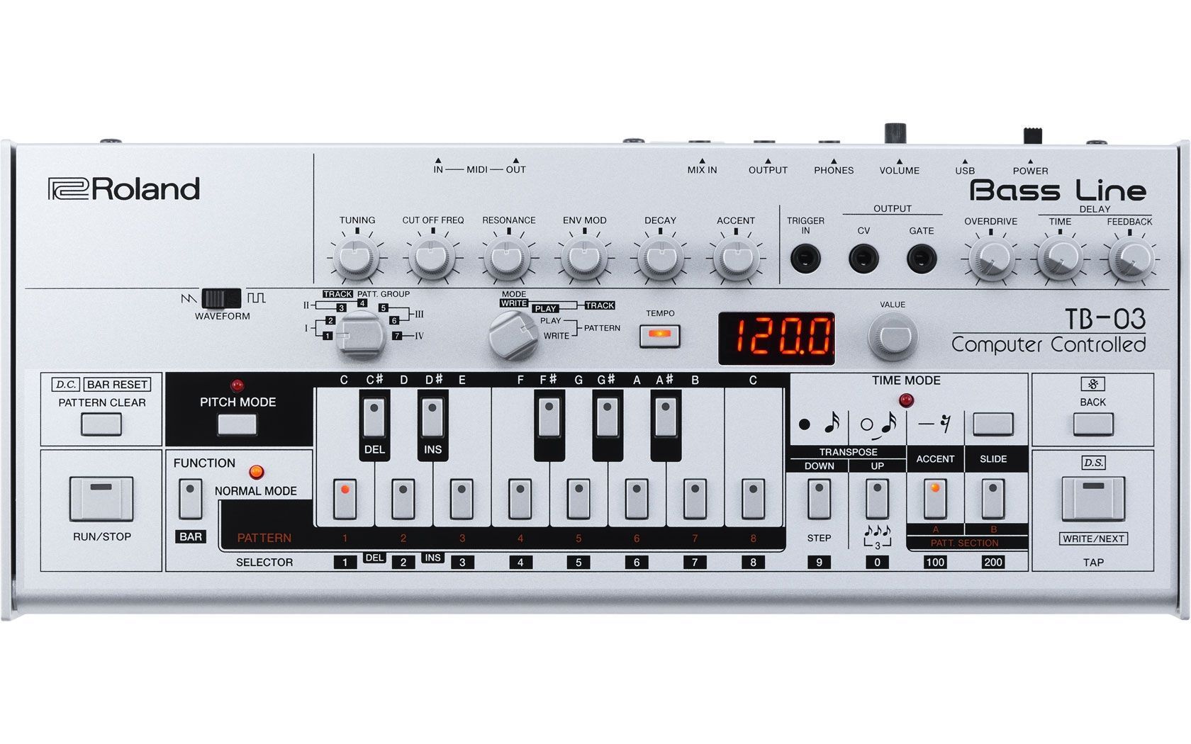 Roland TB-03 Bass-Line Synthesizer mit 24bit/96kHz USB-Audio Interface