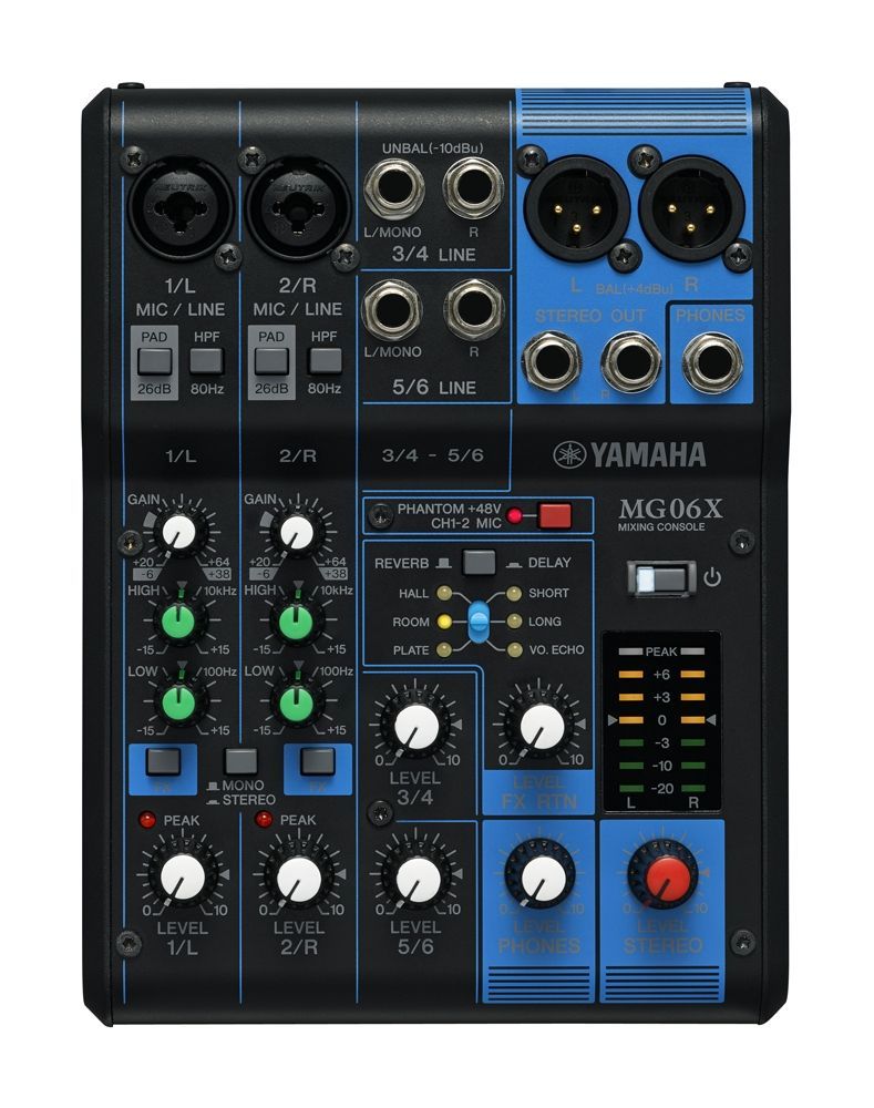 Yamaha MG06X Mixer, SPX Effekt, 2 Combi Mikrofon/Line Eingänge + 2 StereoIN