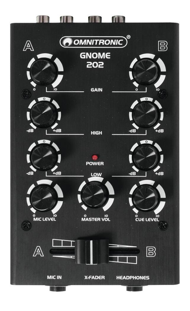 OMNITRONIC GNOME-202 Mini-Mixer schwarz 2-Kanal DJ-Mixer für Einsteiger