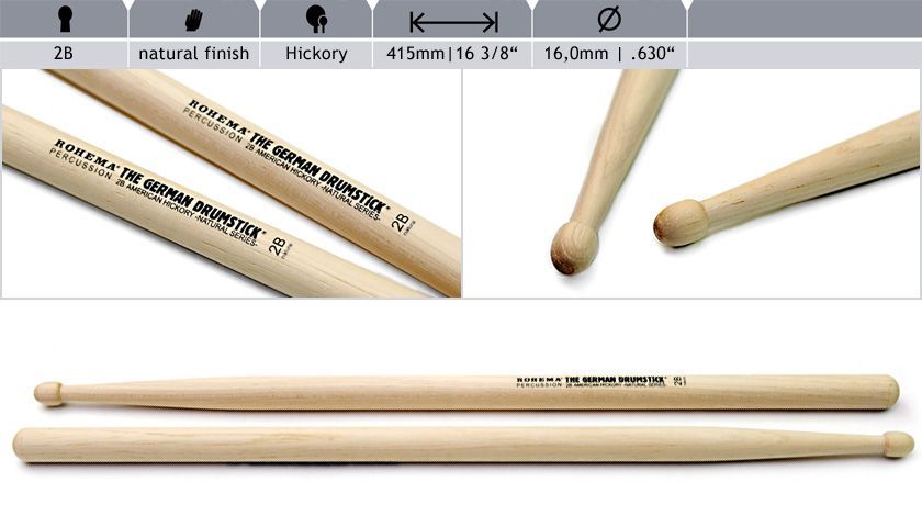 Rohema 2B Natural Hickory Drumsticks 613220