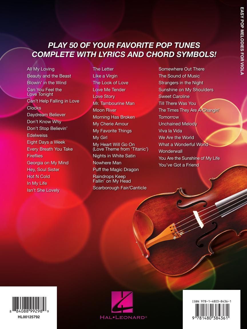 Noten Easy Pop Melodies für Viola Bratsche HL 125792 Hal Leonard leicht spielbar