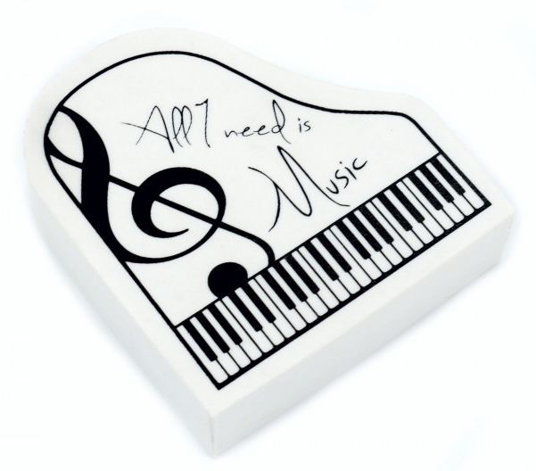 Radierer Klavierform ''All I need is Music'' weiß ideal als Geschenk / gift