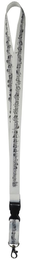 Schlüsselband Neckband 50 cm lang mit einem weiß-auf-schwarzen Notenmotiv