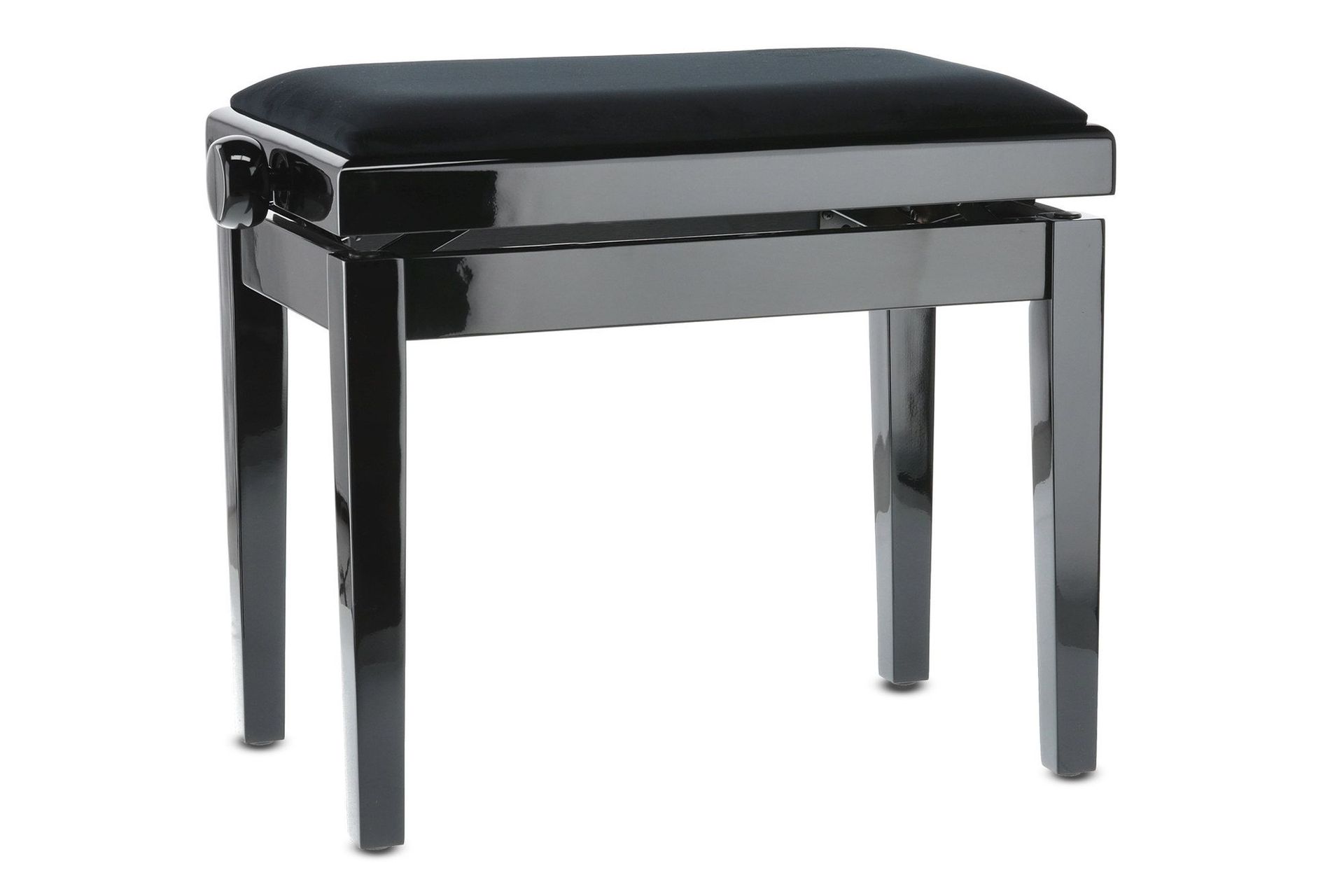 Markstein Klavierbank DELUXE schwarz poliert, Sitzbezug schwarz, verstellbar