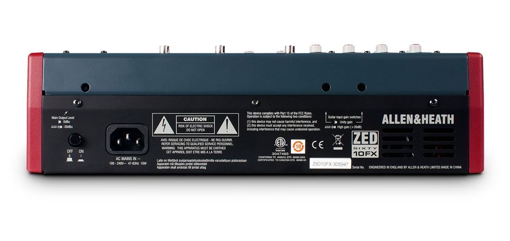 Allen & Heath ZED60-10FX Mixer mit 60mm Fader, 4 Mono + 2 Dual-StereoIN, USB, FX