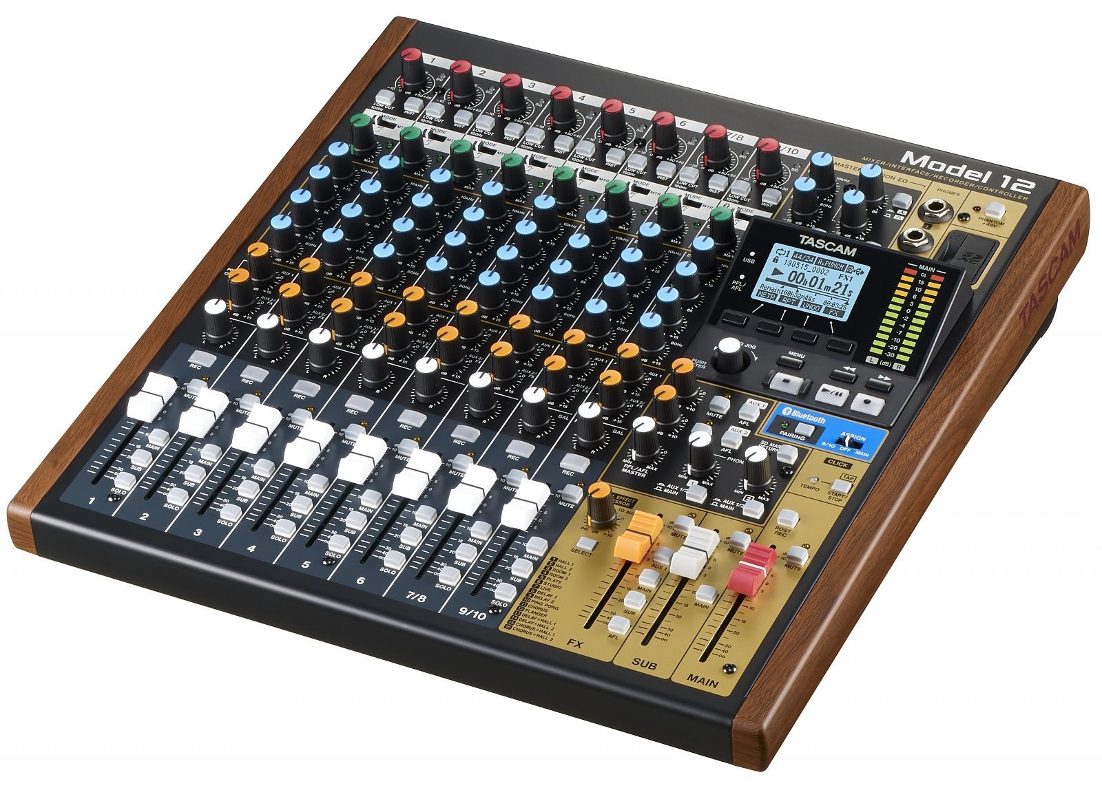 Tascam Model 12 Mixer mit USB Audiointerface, Recorder und DAW-Steuerung