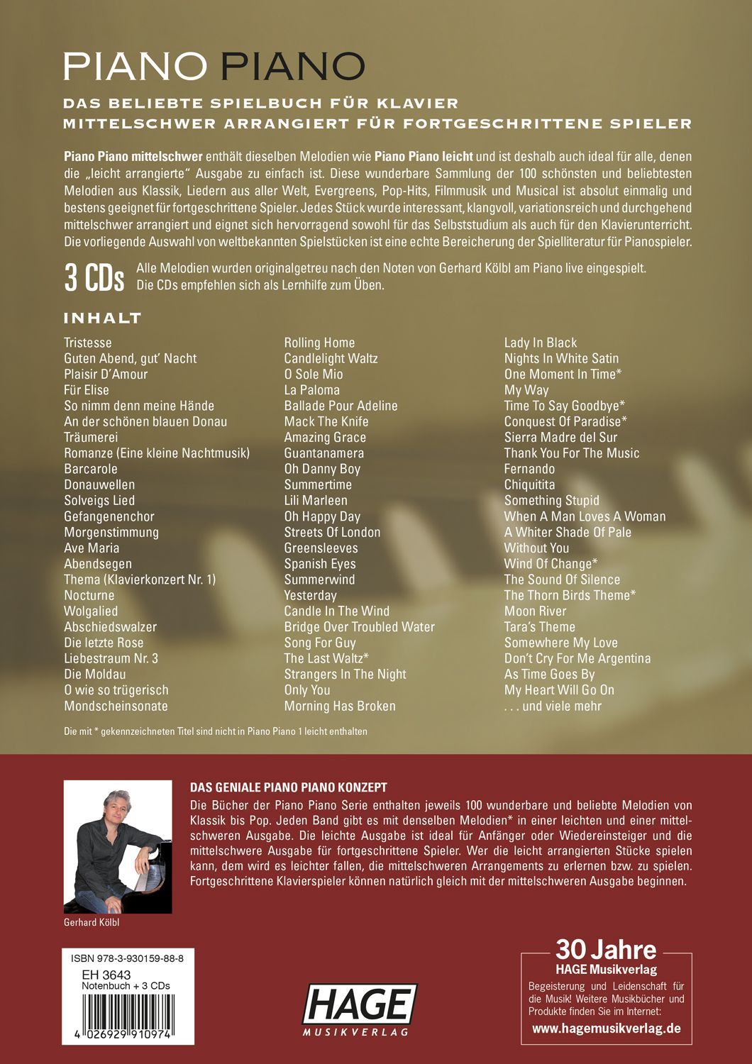 Noten PIANO PIANO Die 100 schönsten Melodien mittelschwer Gerhard Kölb EH 3643_00006214_