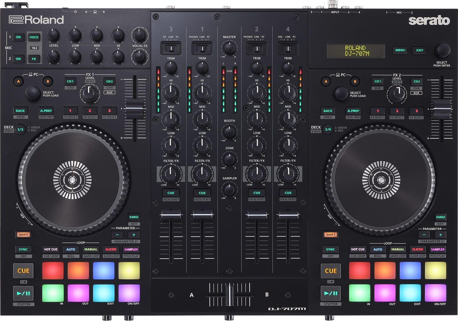 Roland DJ-707M  4-Kanal DJ Controller für Serato DJ Pro mit vier Decks