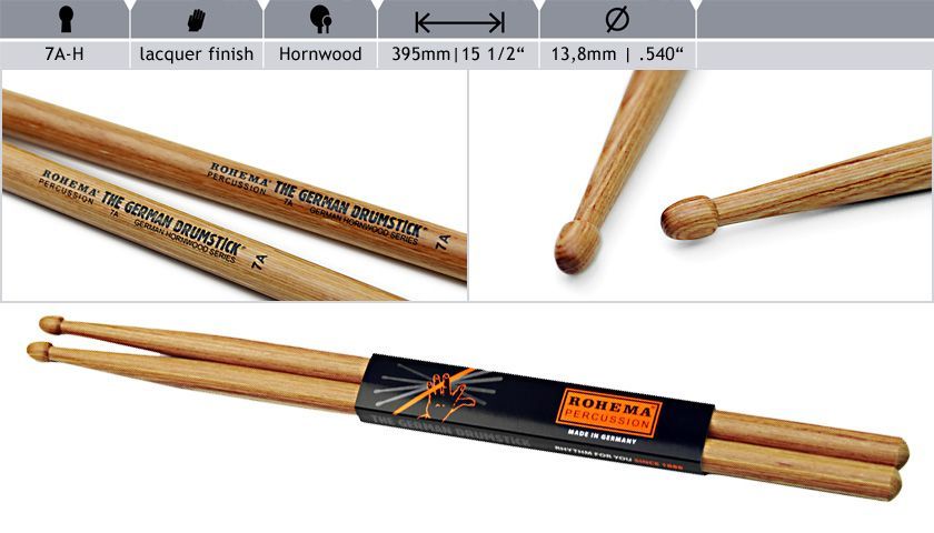 Rohema 7A Hornholz Drumsticks 61325/3