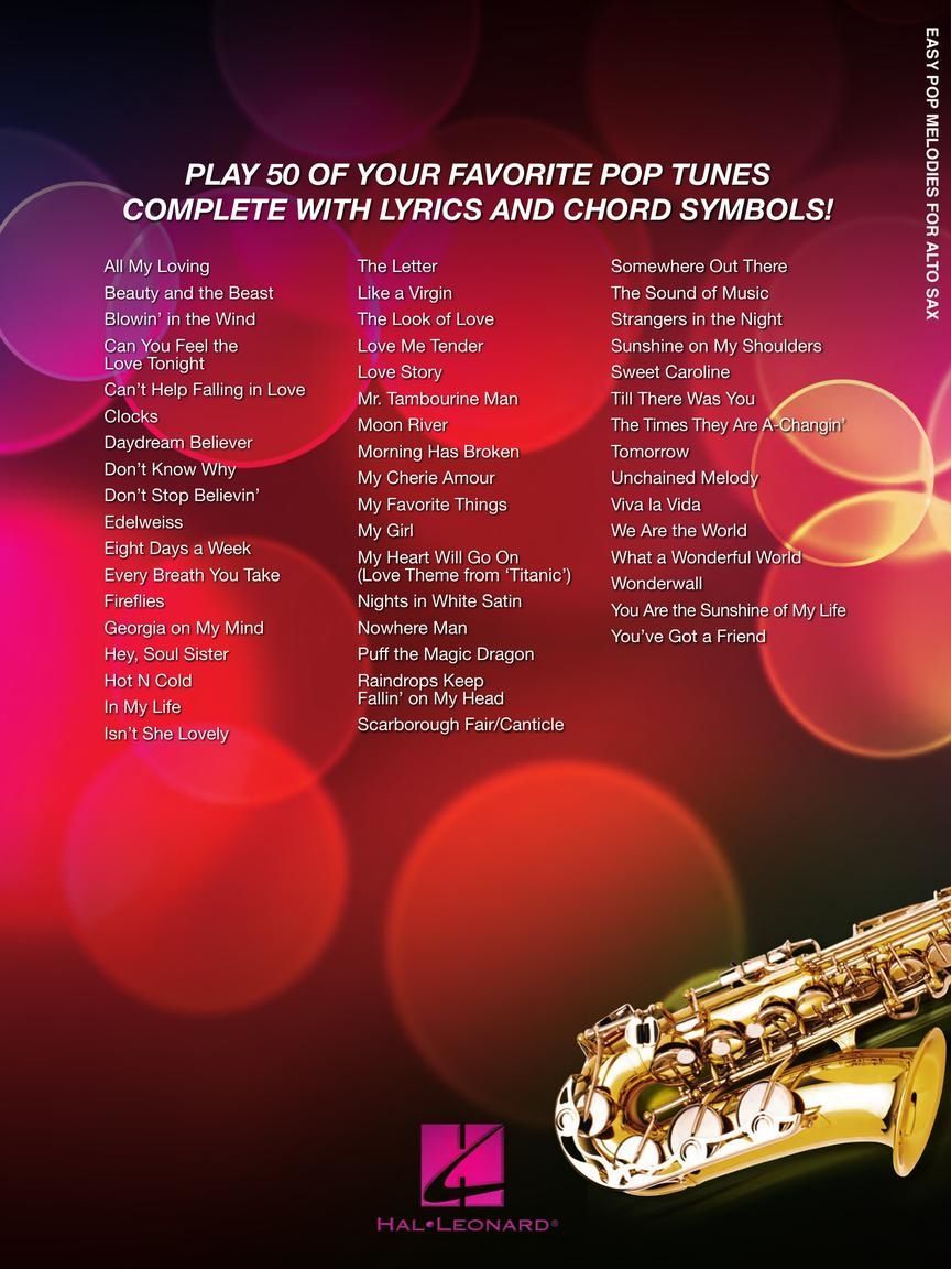 Noten Easy Pop Melodies für Altsaxophon HL 125786 Hal Leonard leicht spielbar