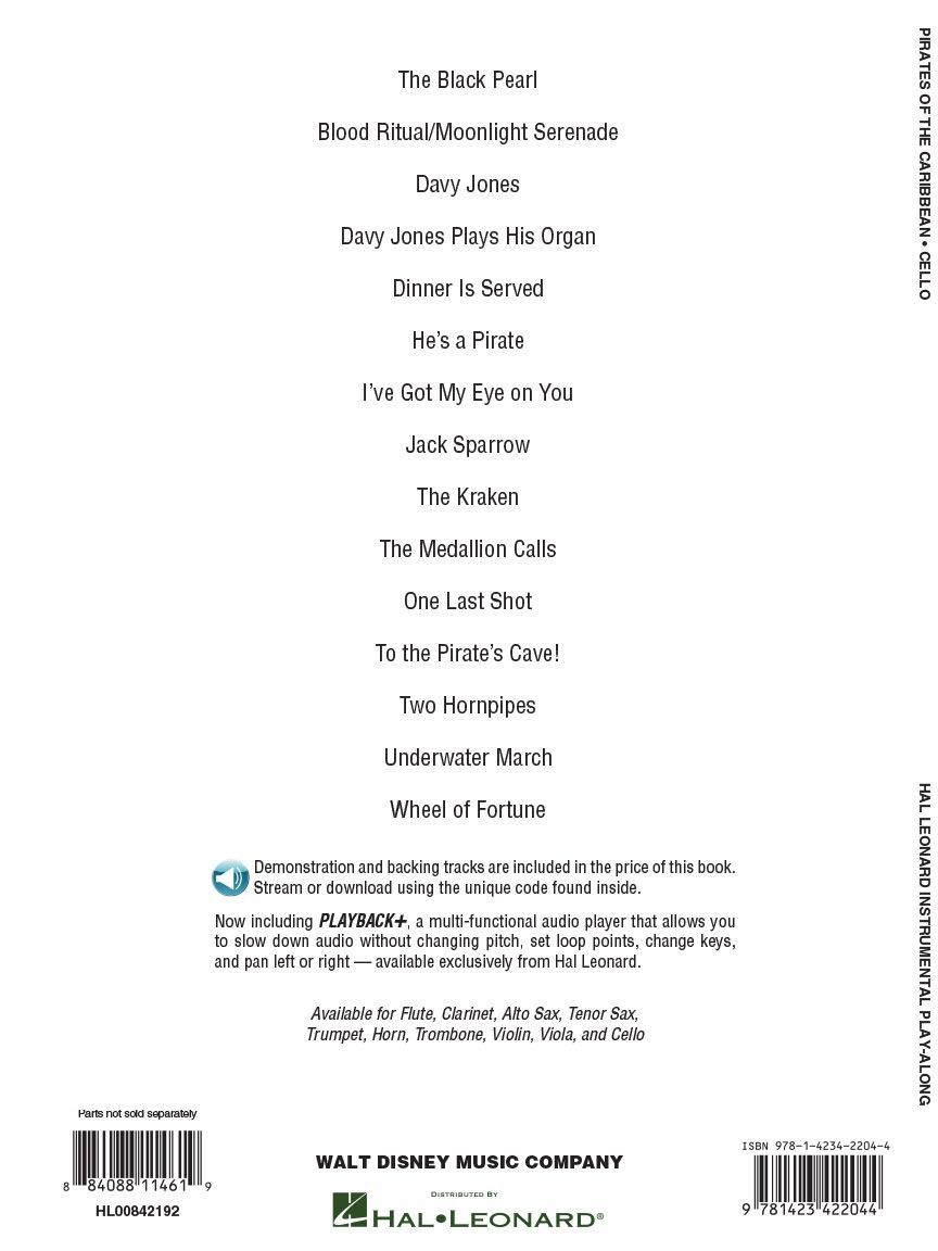 Noten PIRATES OF THE CARIBBEAN Cello incl. Audiodownloadcode HL 842192
