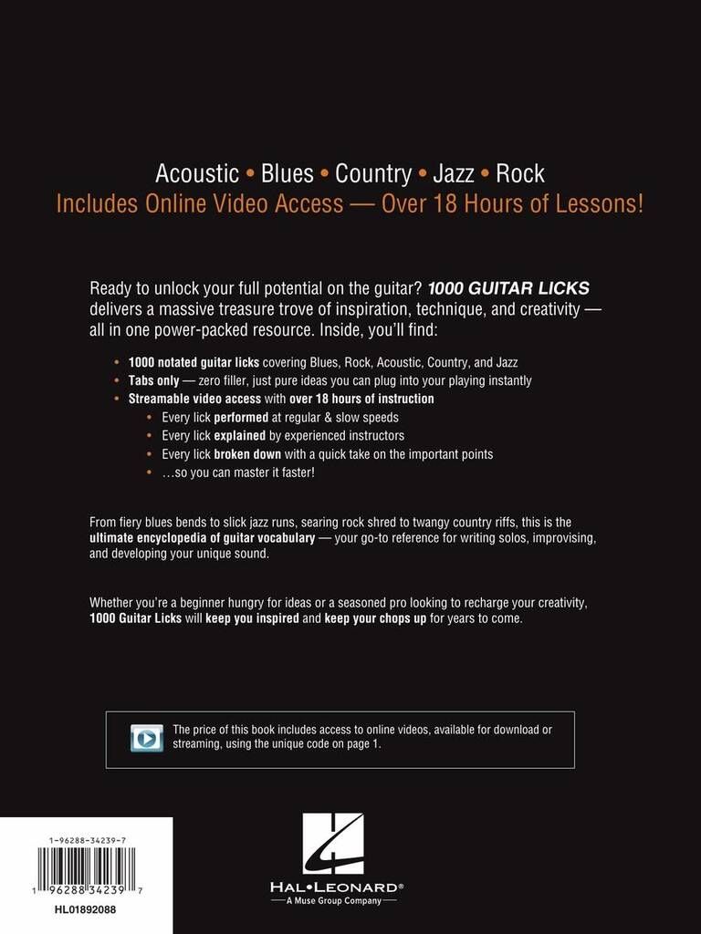 Noten 1000 Guitar Licks Gitarre Hal Leonard Buch + Medien Online HL 1892088