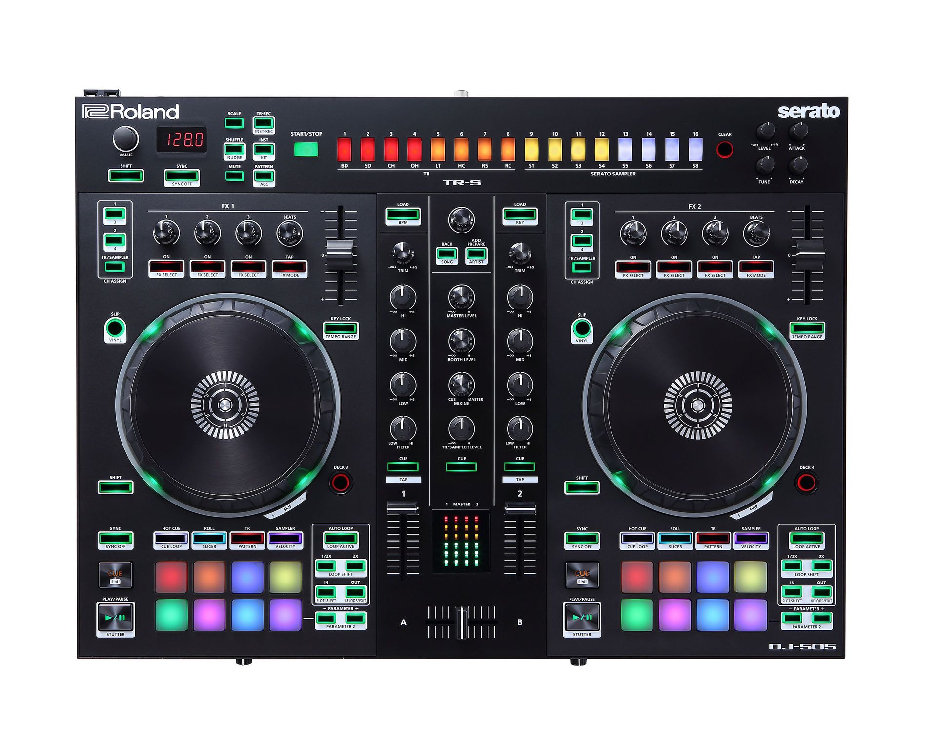 Roland DJ-505  2-Kanal DJ Controller für Serato DJ mit vier Decks