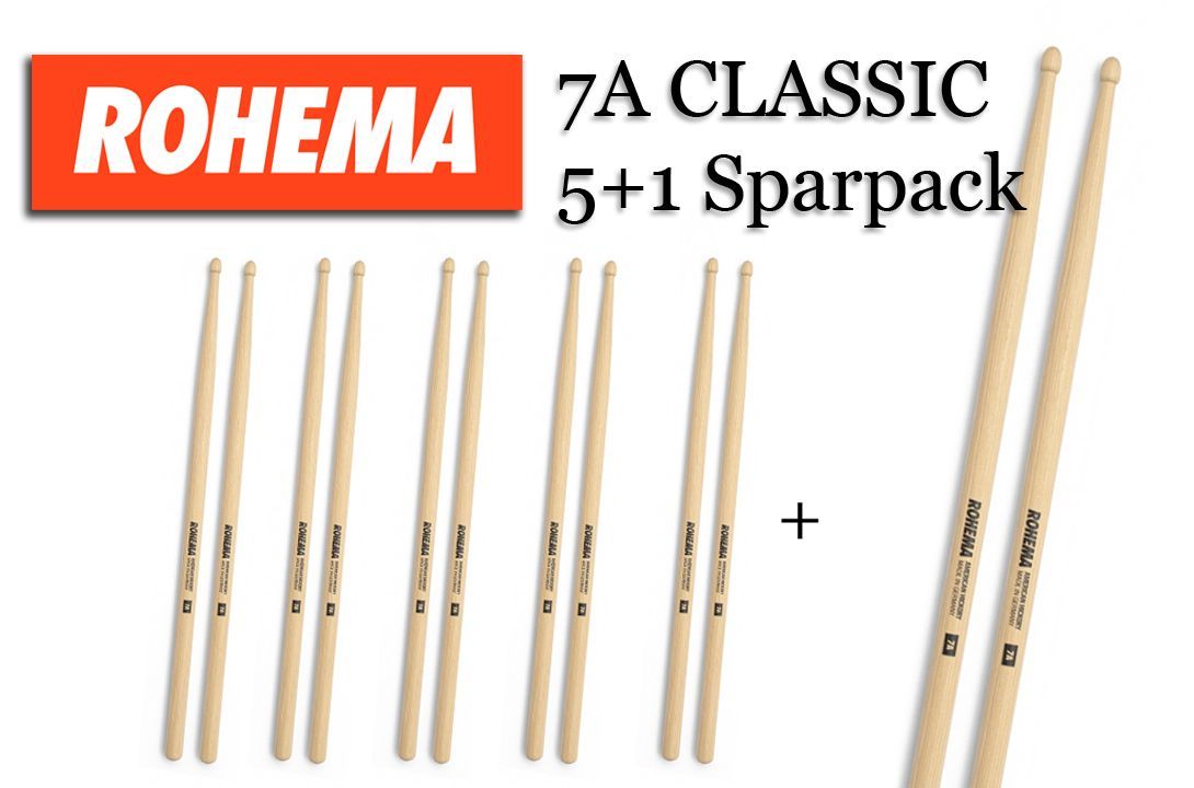 Rohema 5+1 Sparpack 7A Classic Hickory Drumsticks 613252