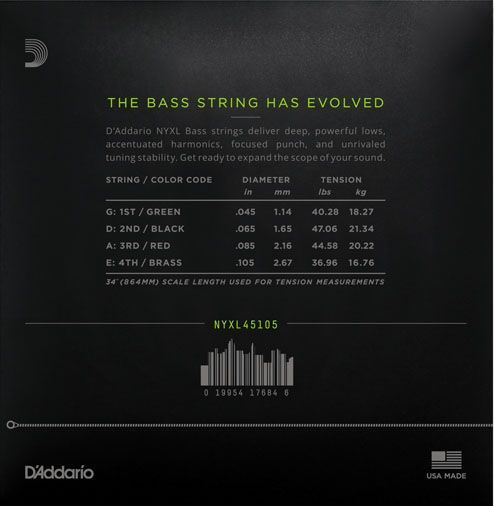 D'Addario NYXL45105 E-Bass Saiten, 4 String Bass 045-105