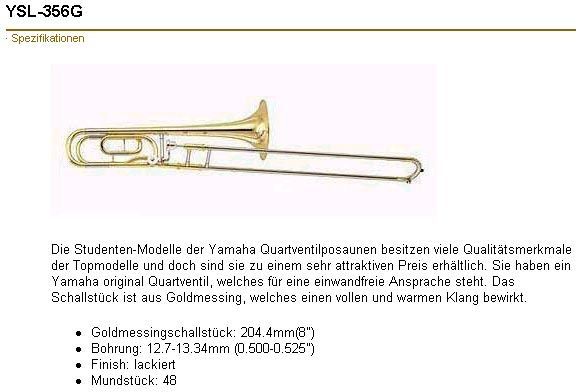 Yamaha YSL-356-GE B/F-Tenor-Posaune, Bohrung 12,70-13,34mm, incl. Etui + Zubehör Yamaha YSL-356-GE B/F-Tenor-Posaune, Bohrung 12,70-13,34mm, incl. Etui + Zubehör