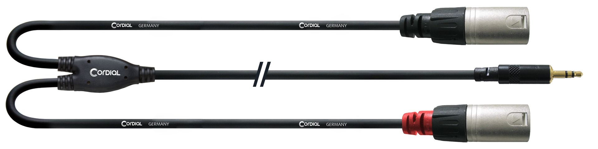 Cordial CFY 3 WMM, 3m, 3,5mm Stereo Klinke2x XLR male Stecker, Y-Audiokabel