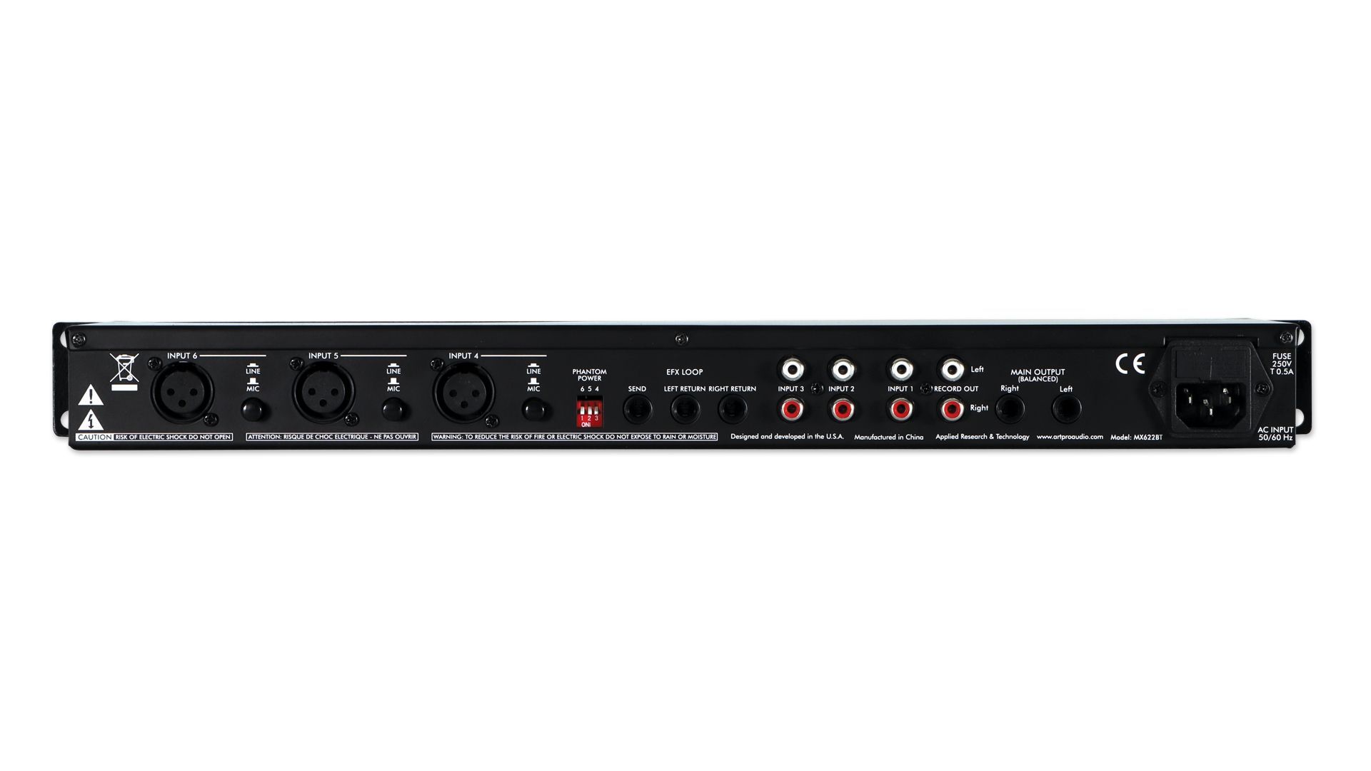 ART MX622BT Mixer mit Bluetooth, 19", 1 HE, 3 Mikrofoneingänge, 3 Stereoinputs