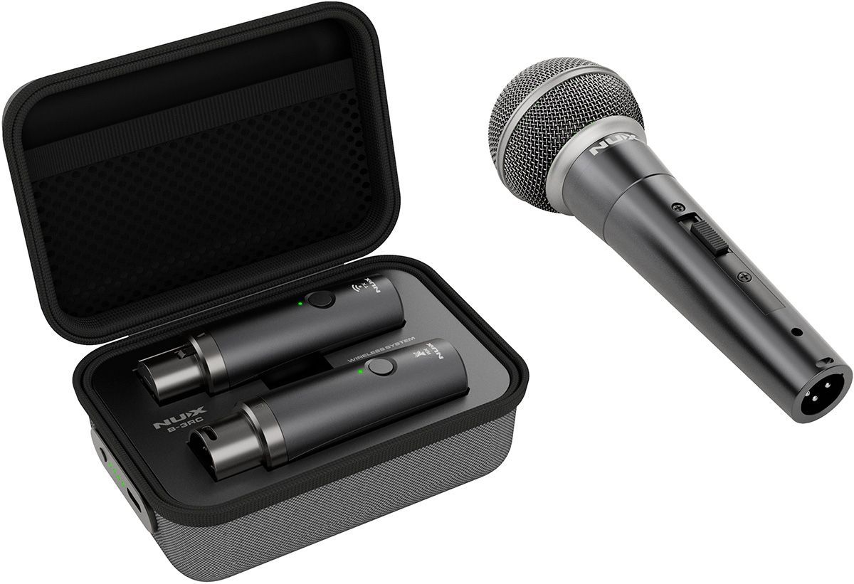 NU-X B-3RC Wiederaufladbares kabelloses Mikrofonsystem mit NDM-4 dynamischem Mikrofon im Lieferumfang enthalten | Lizenzfrei, Auto-Pairing, wiederaufladbare Hülle, für professionelle Audioleistung