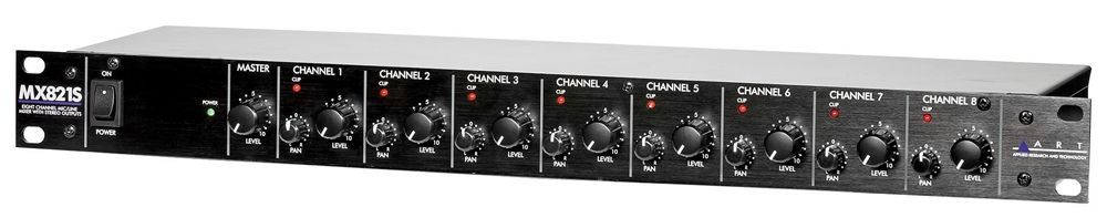 ART MX 821S Mixer, 19" 1 HE, 8 Mikrofoneingänge, 48V-Phantomspeisung, Stereo-Out
