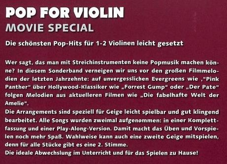 Noten Pop for Violin MOVIE  für 2 Streicher Schott ED 23489 