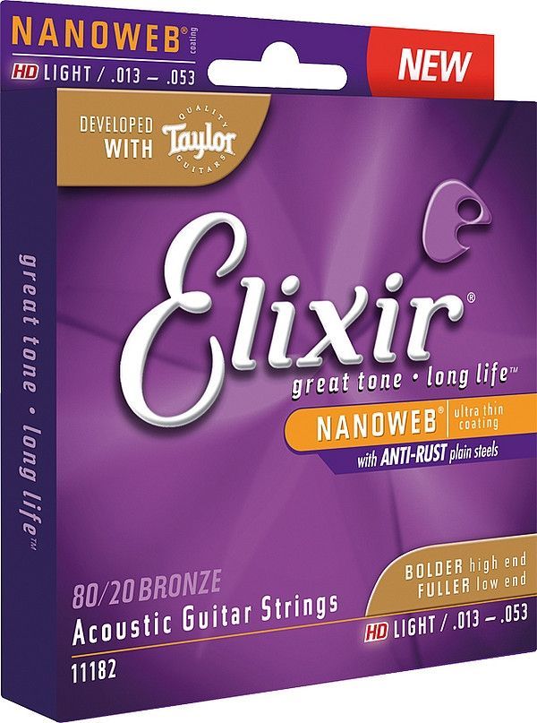 Elixir Akustik-Saiten Bronze Nanoweb, HD Light 6-String .013-.053