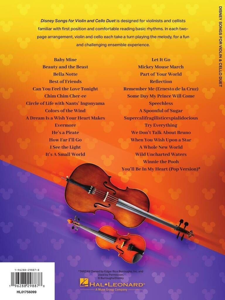 Noten Disney Songs for Violin and Cello Duet Duette fürViolien & Cello HL 175609