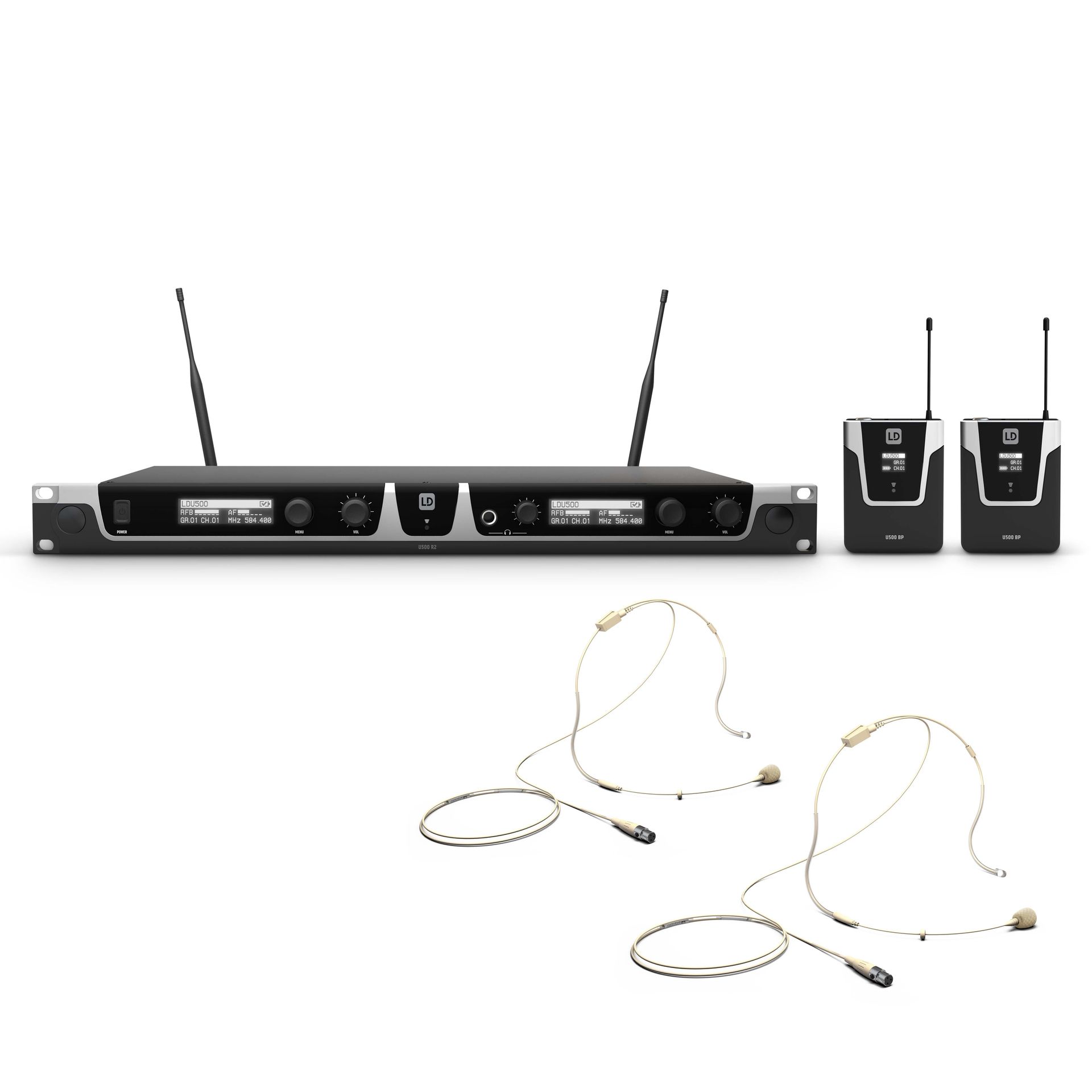 LD Systems U508 BPHH 2 Duales UHF Wireless System mit 2x Headset beigefarben