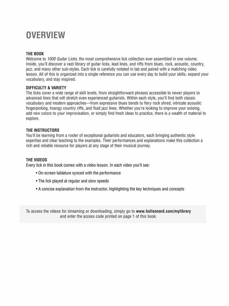 Noten 1000 Guitar Licks Gitarre Hal Leonard Buch + Medien Online HL 1892088