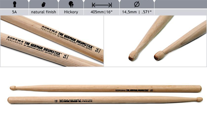 Rohema 5A Natural Hickory Drumsticks 613230