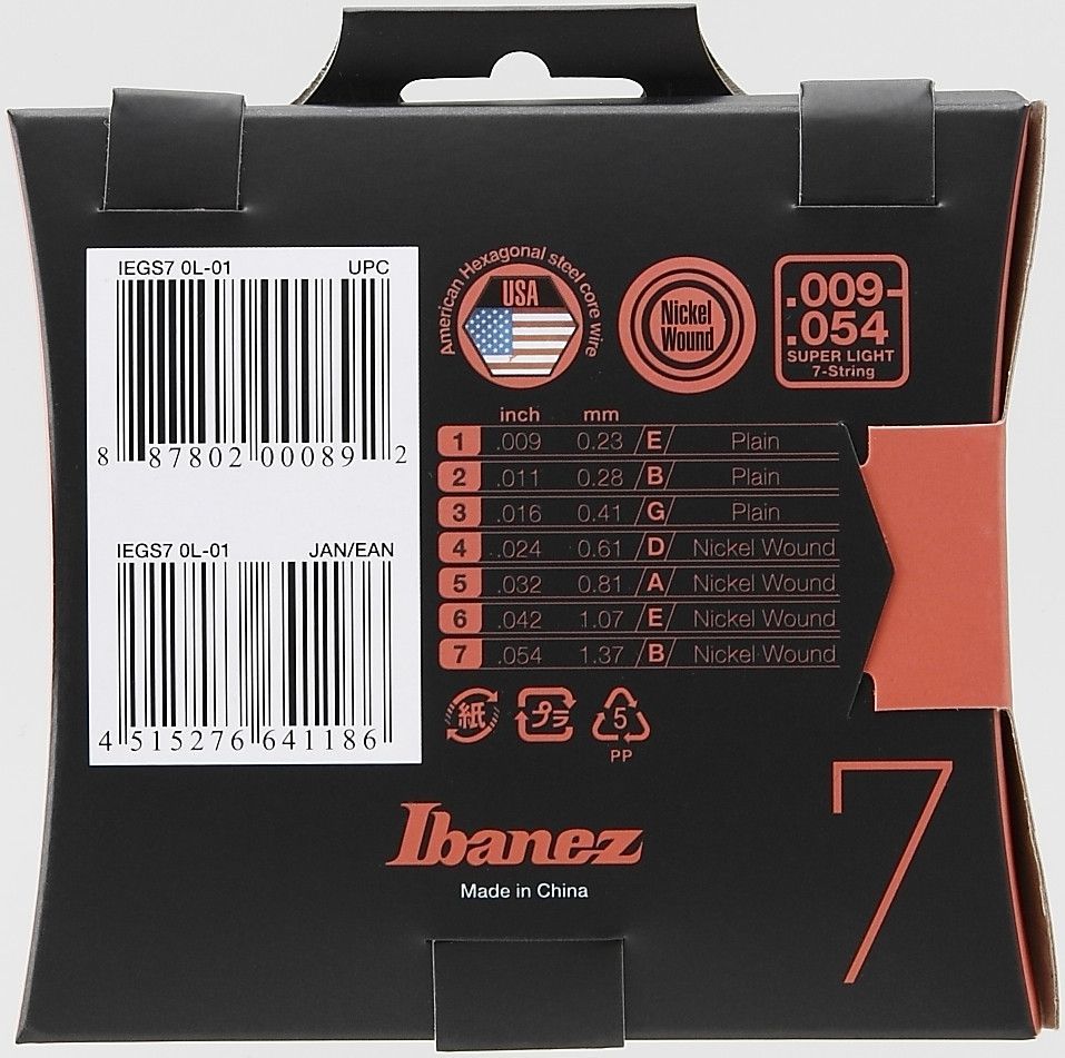 Ibanez IEGS7 E-Gitarren Saiten für 7-Saiter 009-054