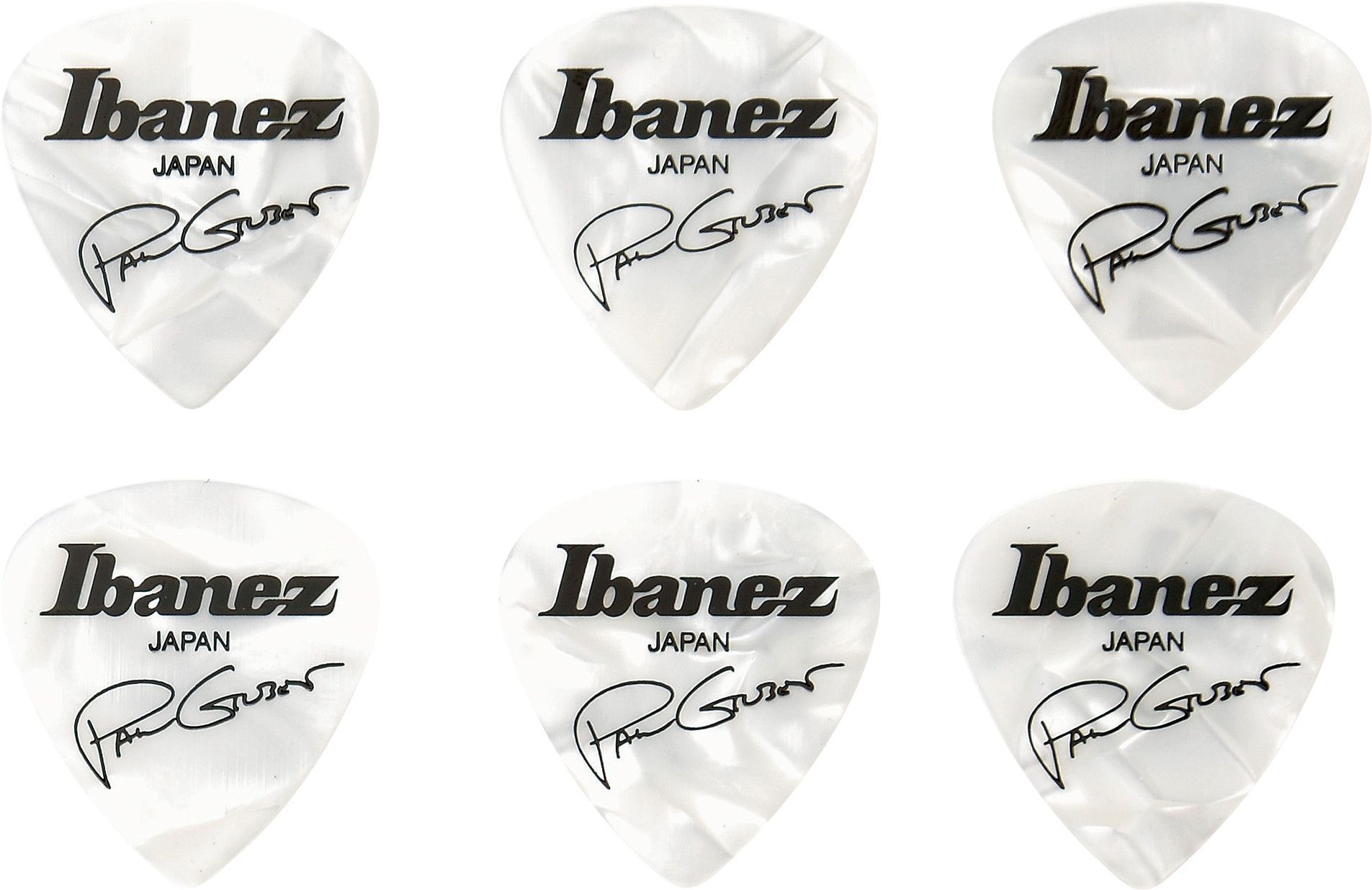 Ibanez Paul Gilbert Guitar-Pick Pearl White 6er Pack Celluloid Picks Heavy 1mm Ibanez Paul Gilbert Guitar-Pick Pearl White 6er Pack Celluloid Picks Heavy 1mm