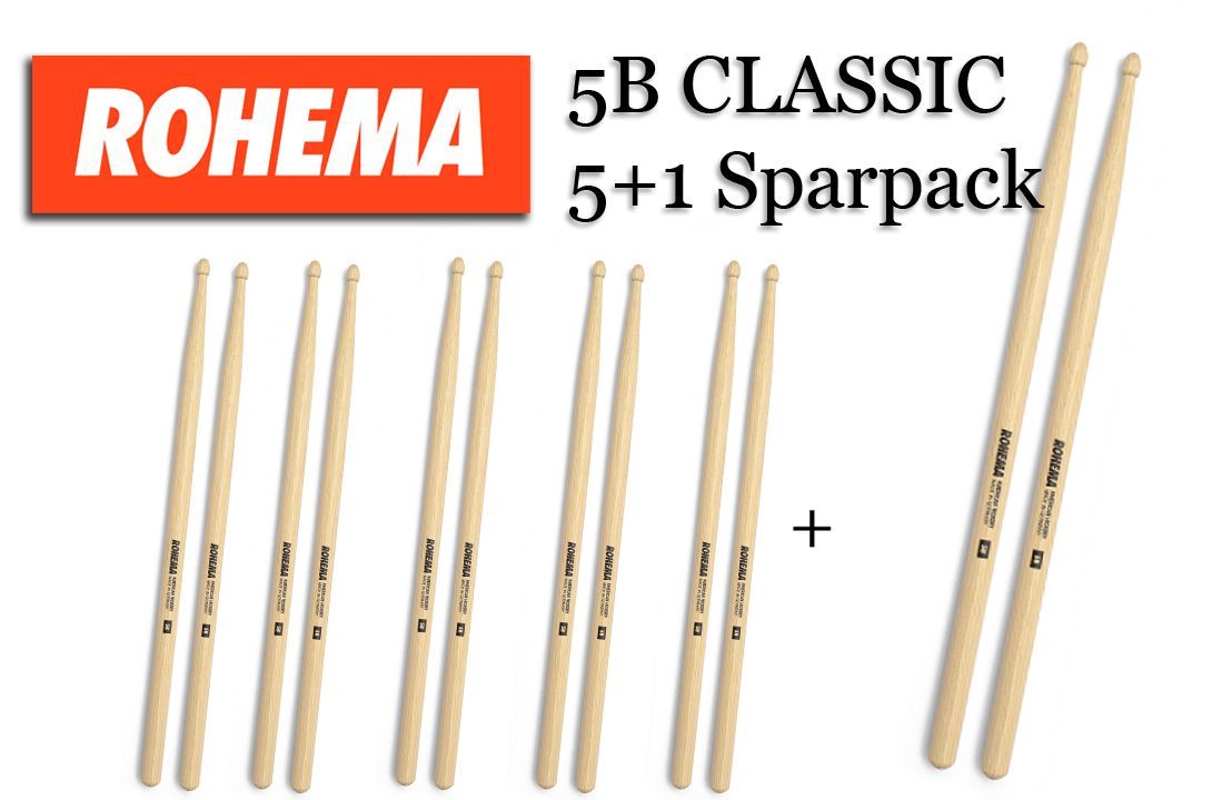Rohema 5+1 Sparpack 5B Classic Hickory Drumsticks 61324