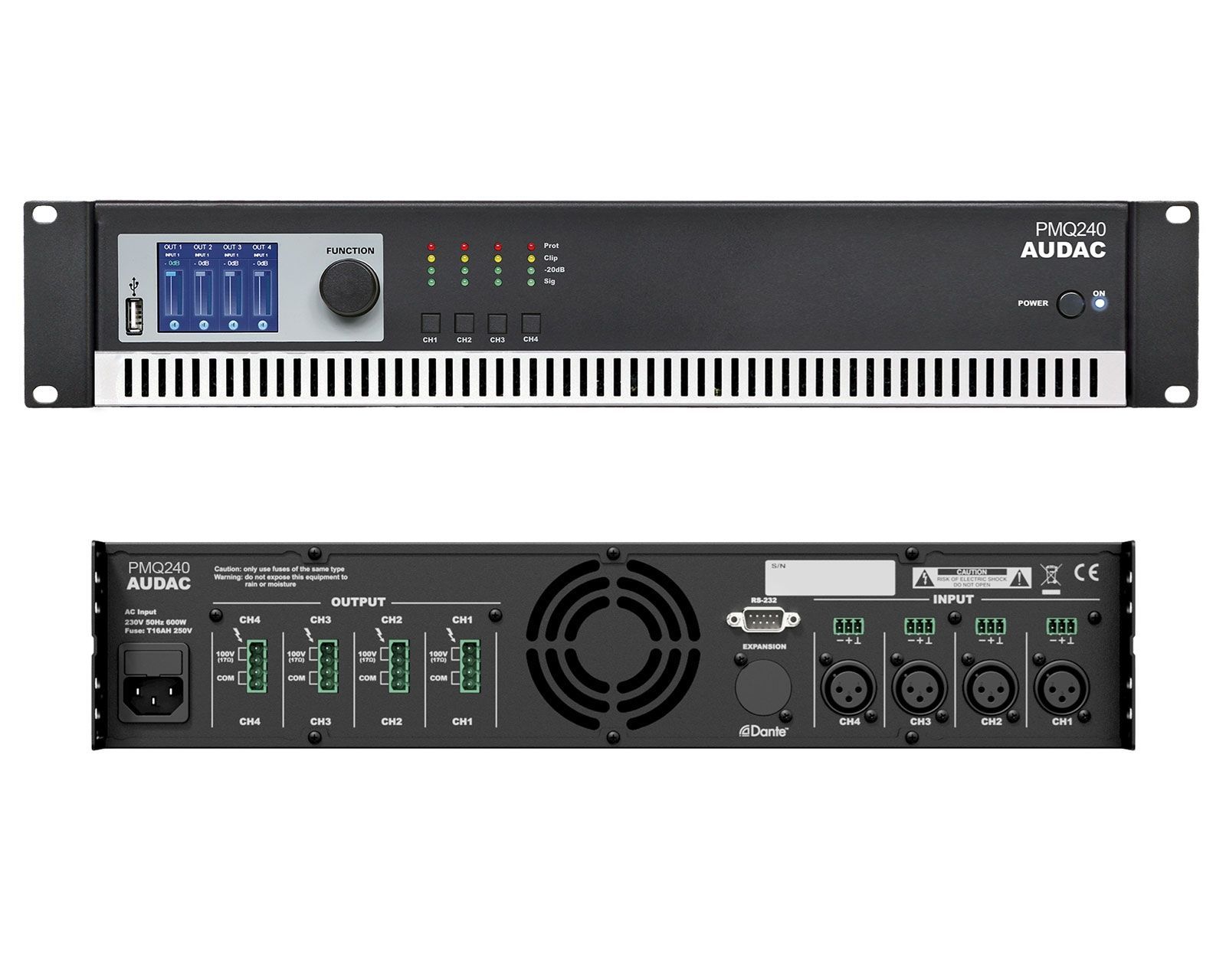 Audac PMQ 240  4-Kanal 100V Endstufe, Installationsverstärker