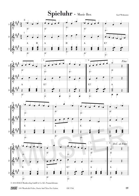 Noten 100 wunderbare Solos, Duette und Trios für Gitarre Hage3784