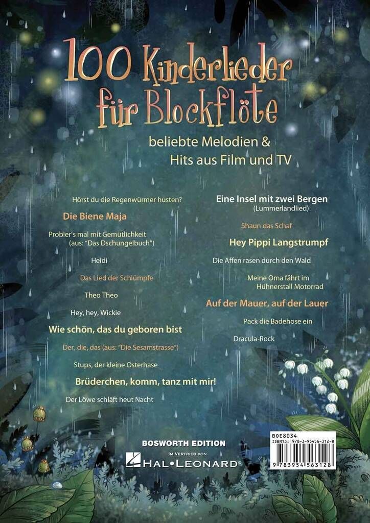 Noten 100 Kinderlieder für Blockflöte Bosworth BOE8034 leicht spielbar