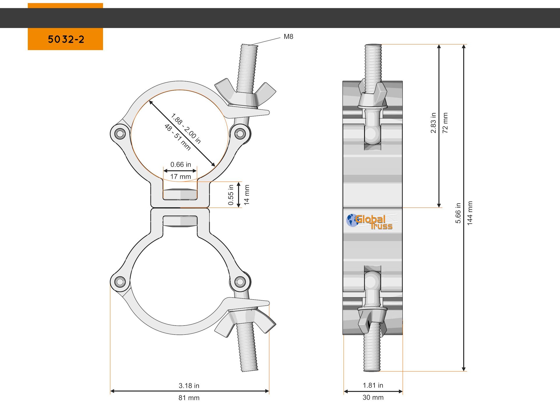 Global Truss 5032-2 Swivel Coupler Small 48-51 100kg Truss Aufnehmer