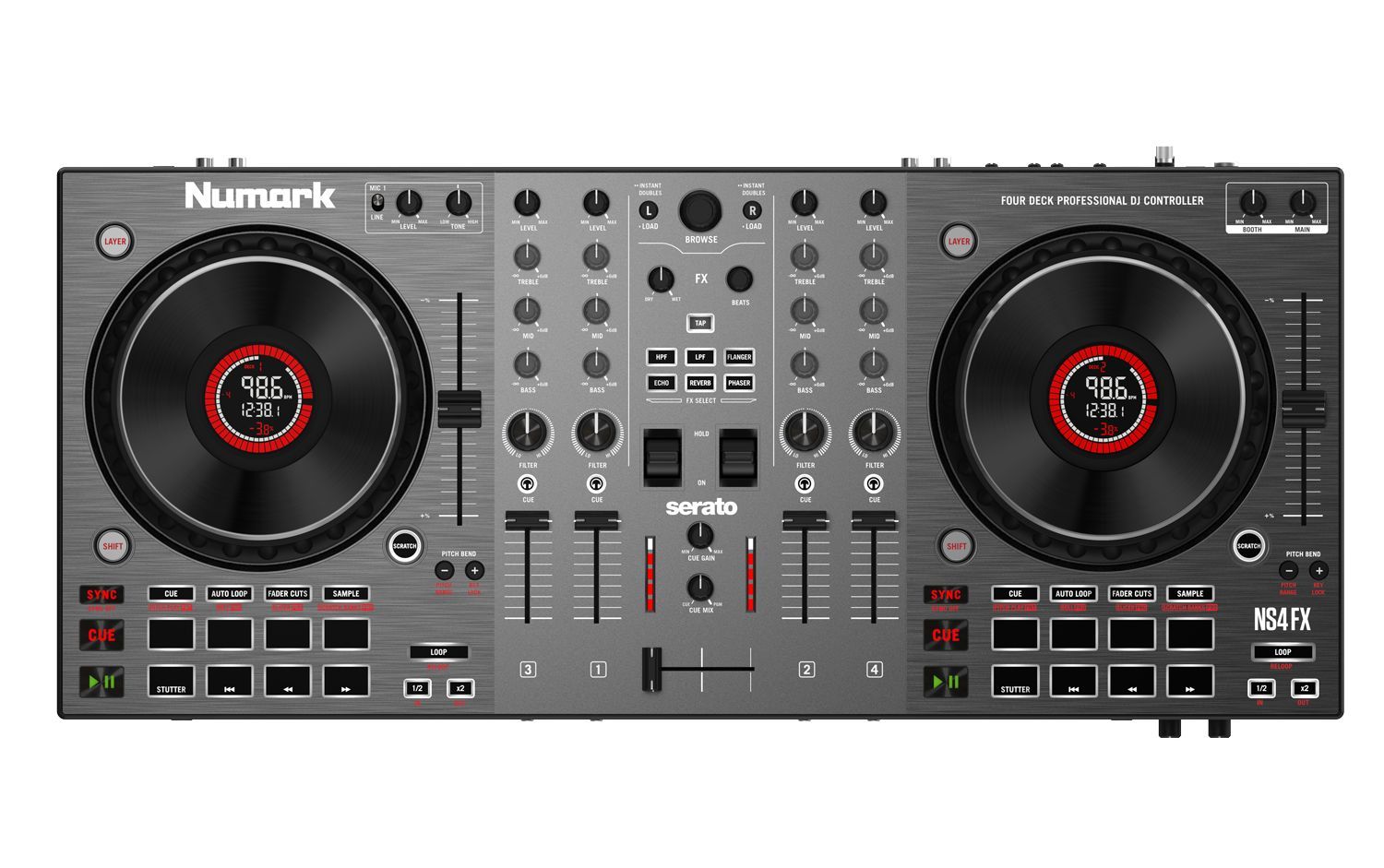 Numark NS4FX Professioneller 4-Deck DJ Controller inkl. Serato DJ Lite Software