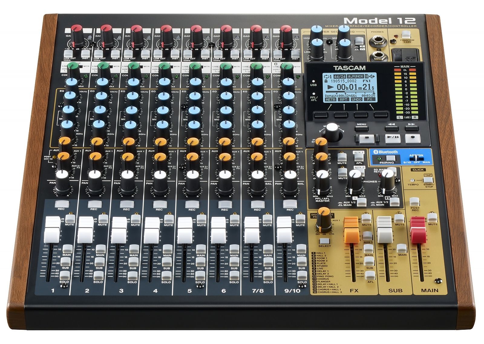 Tascam Model 12 Mixer mit USB Audiointerface, Recorder und DAW-Steuerung_00042385_