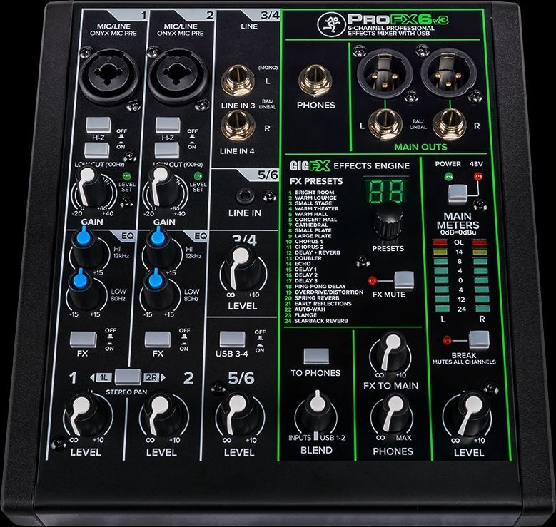 Mackie ProFX6v3 Mischpult 6-Kanal Mixer inkl. Effektgerät, USB-Anschluss