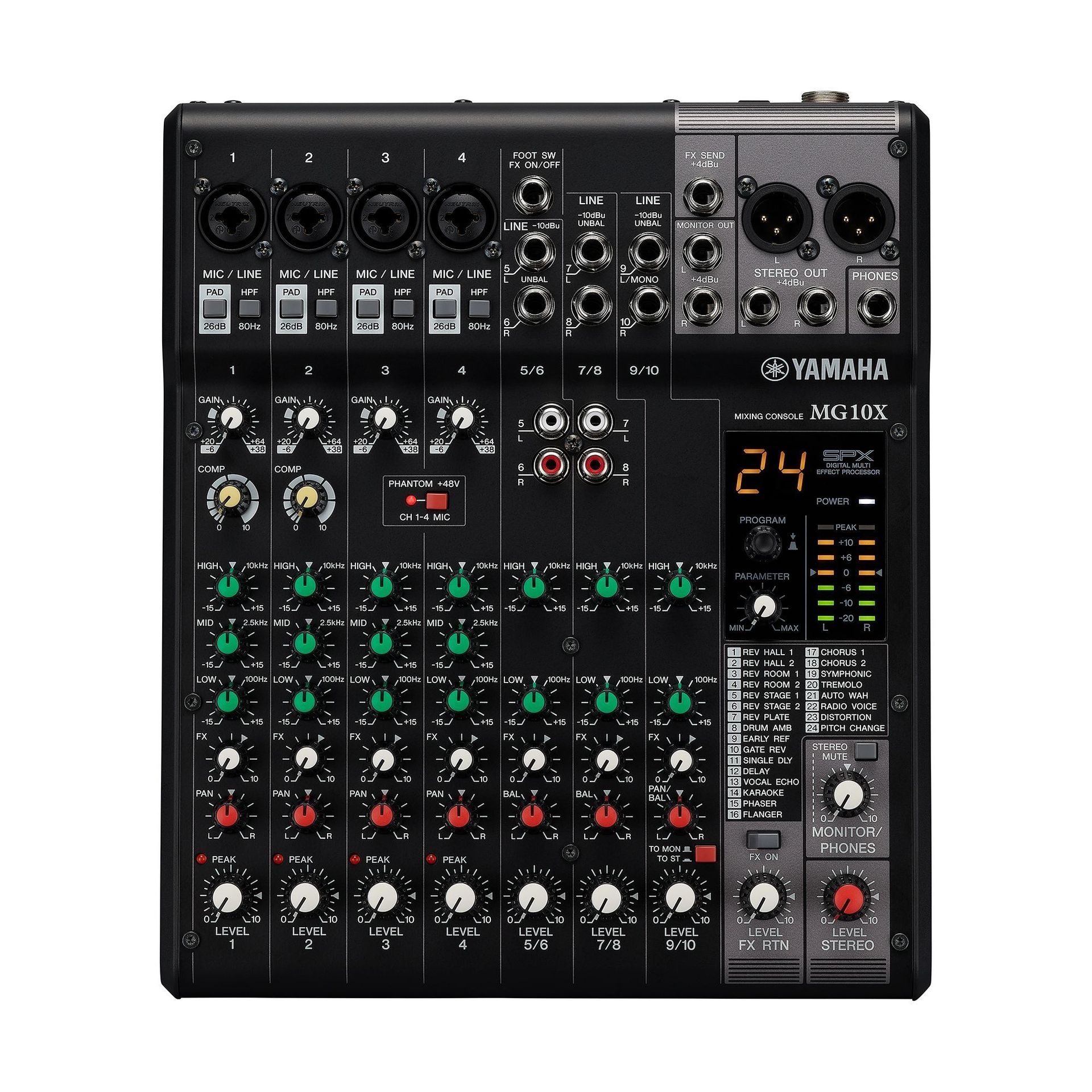 Yamaha MG10X Mixer, SPX Effekt, 4 Combi Mikrofon/Line Eingänge + 3 Stereo
