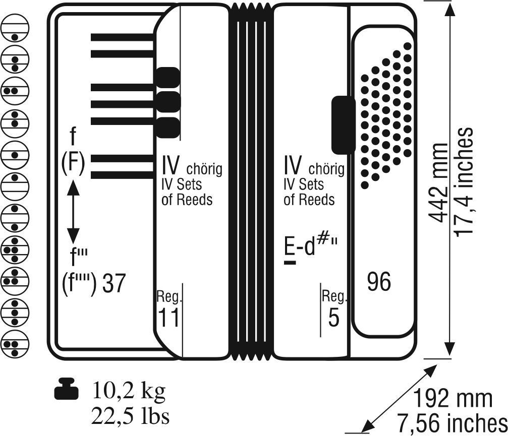 Weltmeister Topas-IV 96 SI Akkordeon schwarz "Stylish" italienische Stimmplatten