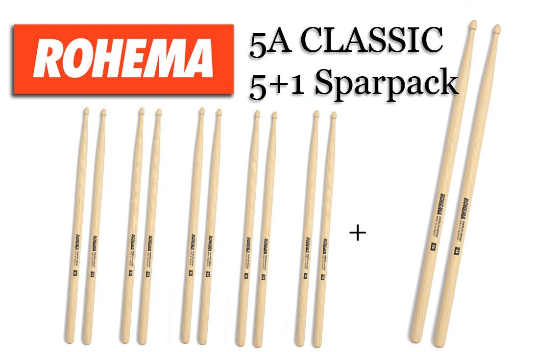 Rohema 5+1 Sparpack 5A Classic Hickory Drumsticks  61323