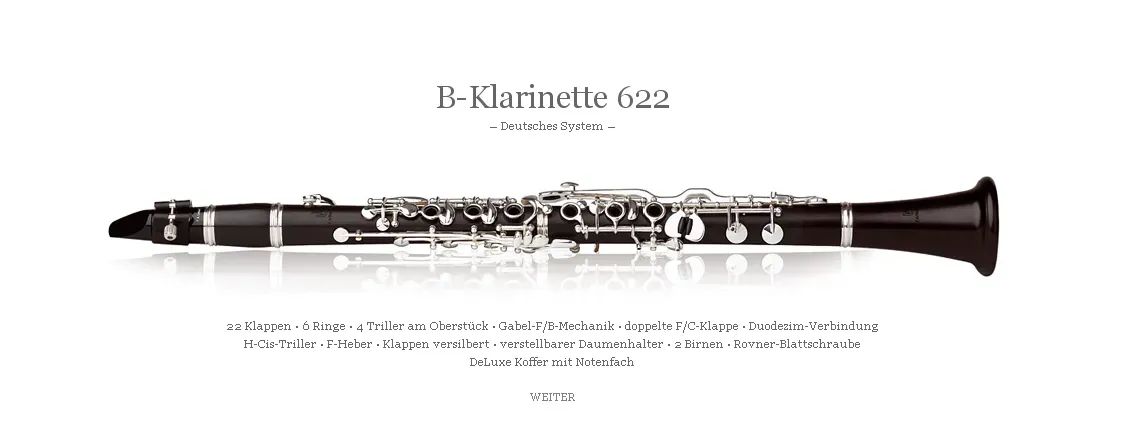 F.A.Uebel 622 B-Klarinette, 22 KLappen, incl. Etui u. Zubehör 