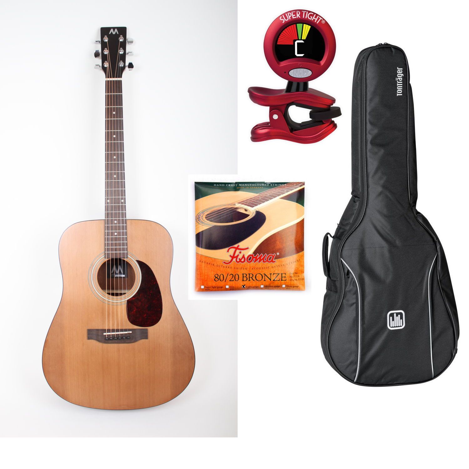 Mark-Westerngitarren SET Advanced II, Paket: Gitarre, Tasche, Tuner & Saiten