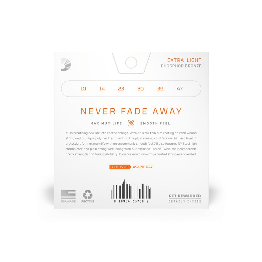 D'Addario XSAPB1047  XS Acoustic Phosphor Bronze Extra Light 10-47