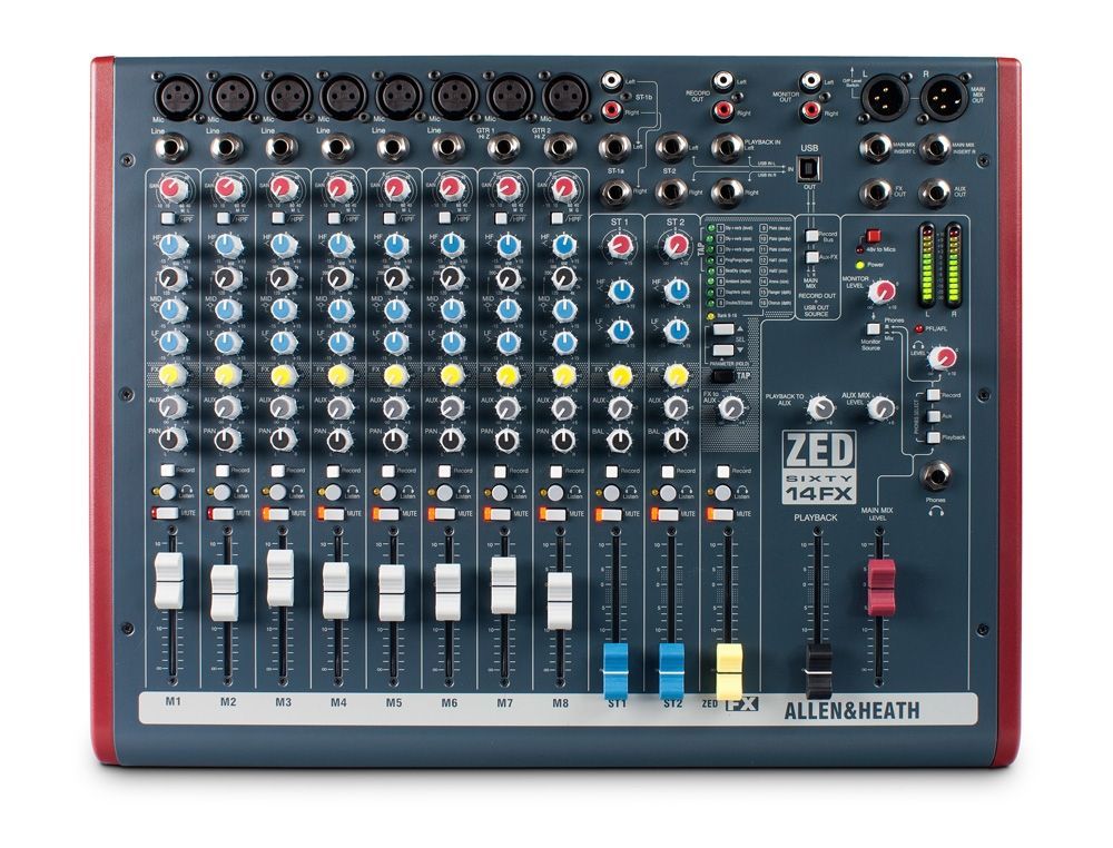 Allen & Heath ZED60-14FX Mixer, 8 Inputs + 2 StereoIN, USB Send/Return, Effekte